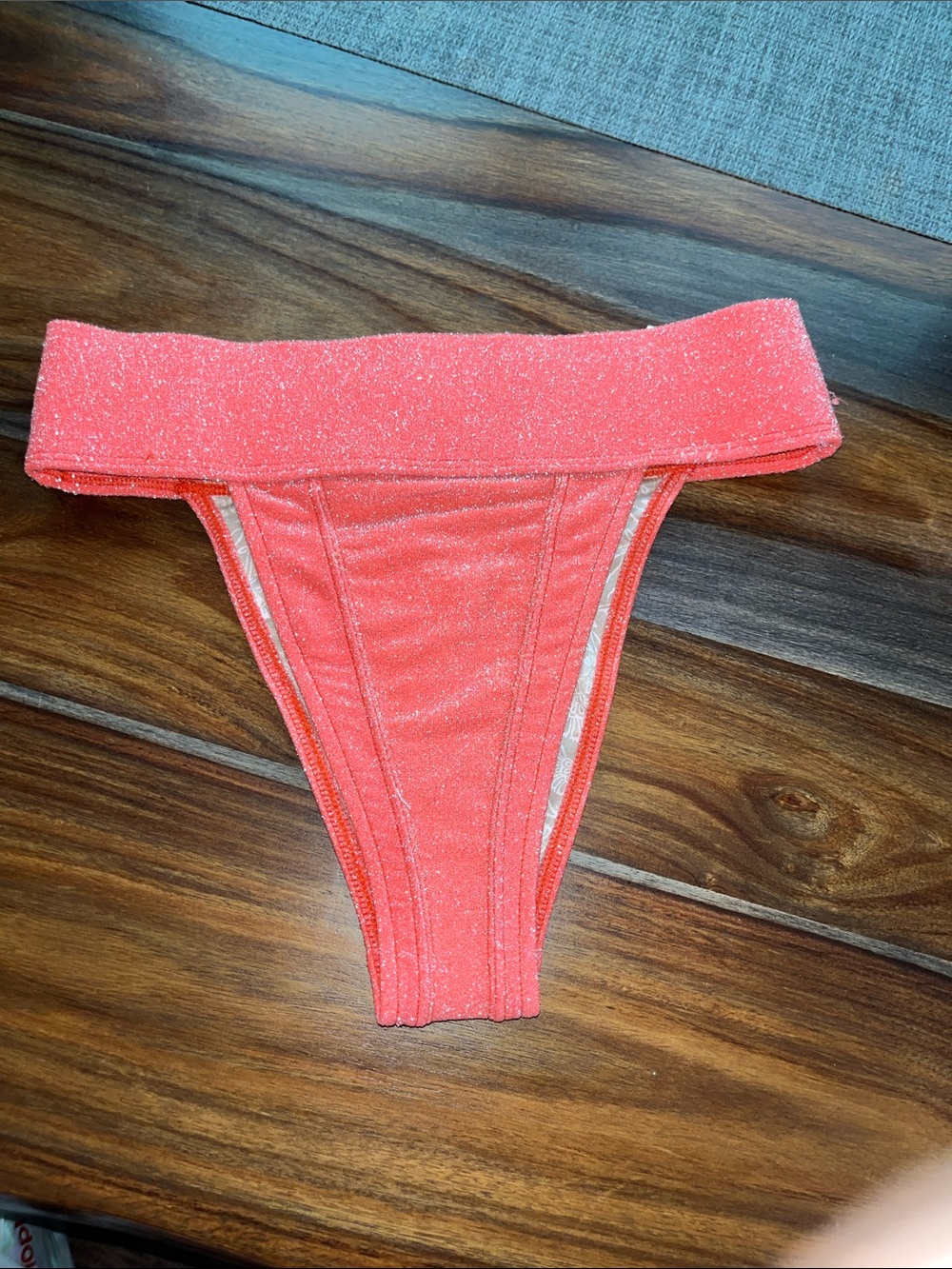 New Free People free-est Dylan Lurex High-Waisted Bikini Bottoms Coral Shimmer
